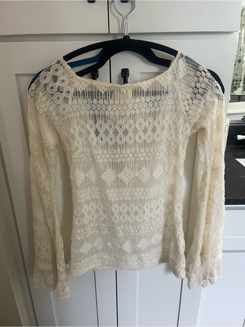 Areve Crochet Lace Long-Sleeve Top in Cream